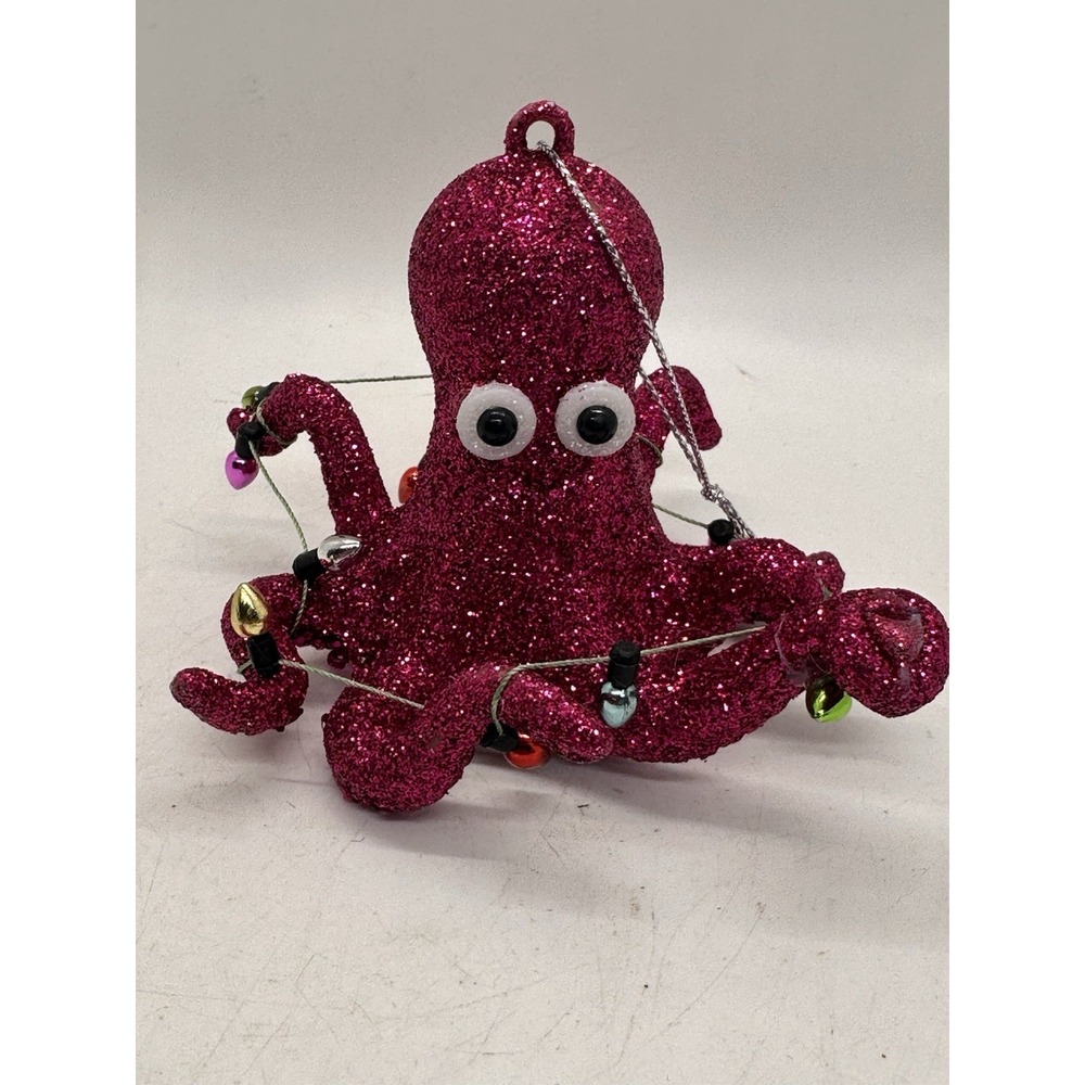 Holiday Time Fuchsia Octopus Ornament Christmas Lights Coastal Decor